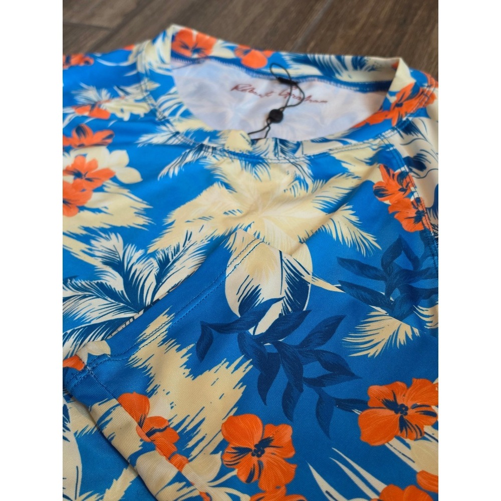 Robert Graham Mens Tropical Floral UPF 50+ Long Sleeve Rash Guard Sun Shirt L
